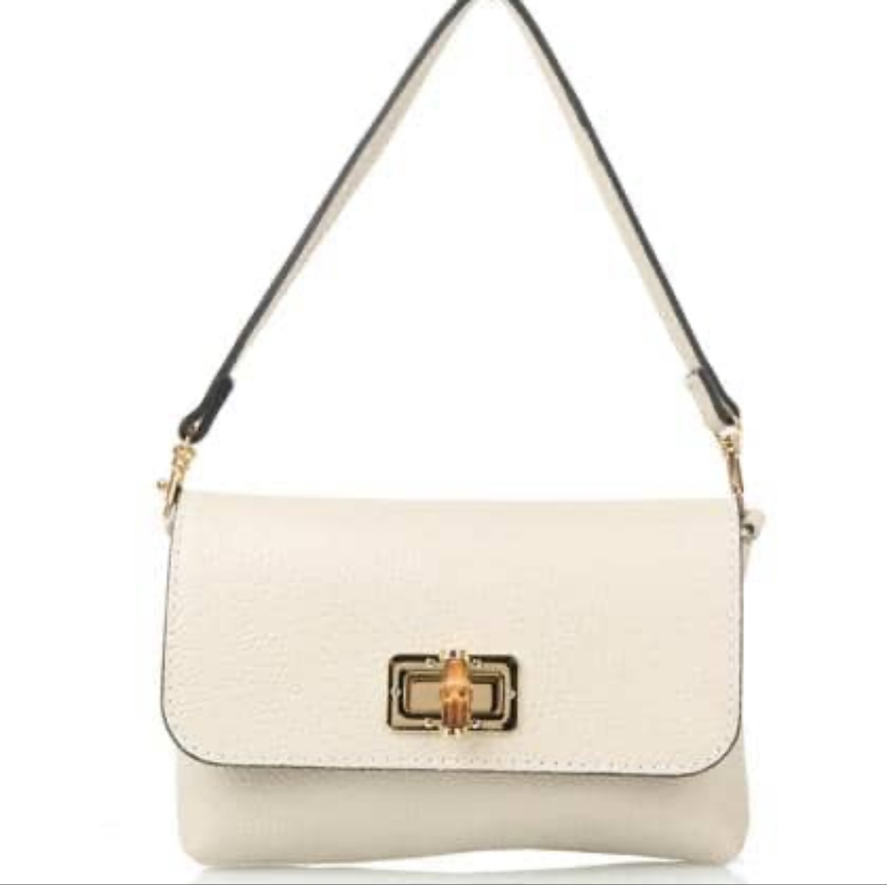 NWT- Tiny bamboo closure clutch, beige leather- comes with leather & chain strap